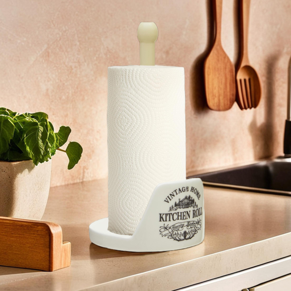Orsina Vintage Home Kitchen Roll Holder – Cream Dolomite & Pine Wood