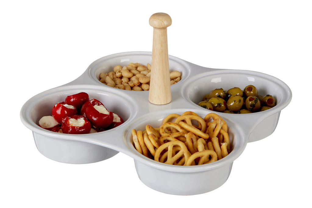 Orsina Dela 4 Section White Ceramic Snack Dish | Modern Serving Platter