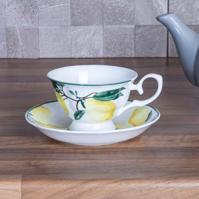 Orsina Orchard Fruits Lemon Tree Cup and Saucer – Bone China Tea Set