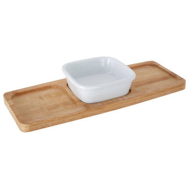 Orsina Aleki Bamboo Snack Tray with Porcelain Dipping Bowl – 2 Piece Set