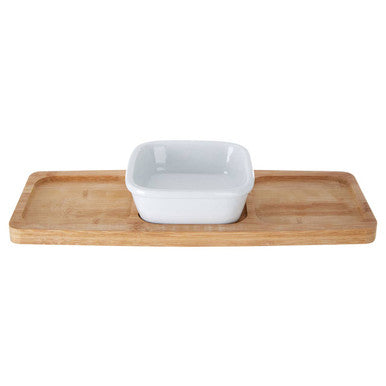 Orsina Aleki Bamboo Snack Tray with Porcelain Dipping Bowl – 2 Piece Set