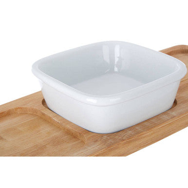 Orsina Aleki Bamboo Snack Tray with Porcelain Dipping Bowl – 2 Piece Set