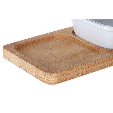 Orsina Aleki Bamboo Snack Tray with Porcelain Dipping Bowl – 2 Piece Set