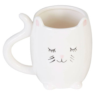 Orsina Gigil Cat Mug – White Ceramic Coffee Cup with Tail Handle