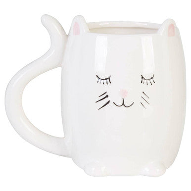Orsina Gigil Cat Mug – White Ceramic Coffee Cup with Tail Handle