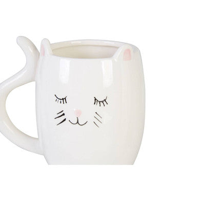Orsina Gigil Cat Mug – White Ceramic Coffee Cup with Tail Handle