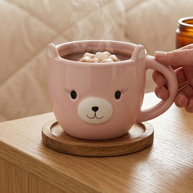 Orsina Gigil Bear Mug – Pink Ceramic Novelty Cup for Kids and Adults