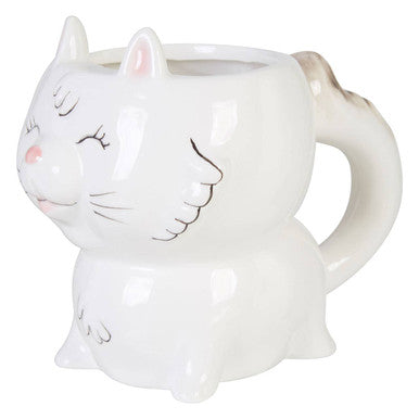 Orsina Gigil White Cat Mug – Ceramic Novelty Coffee Cup with Tail Handle