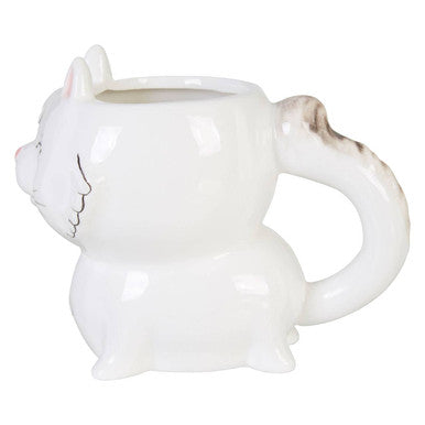 Orsina Gigil White Cat Mug – Ceramic Novelty Coffee Cup with Tail Handle