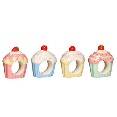 Orsina Cupcake Napkin Rings – Set of 4 Pastel Table Decor Accessories