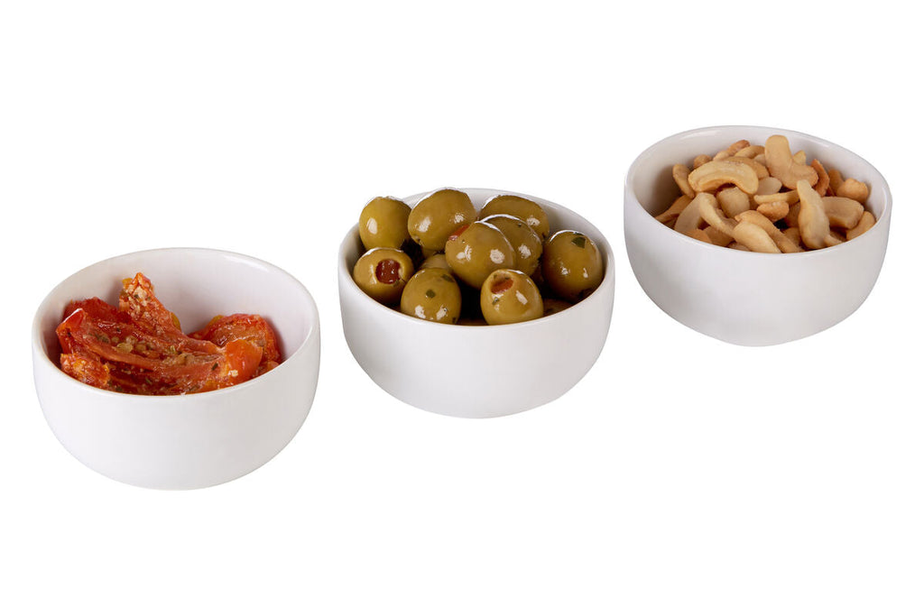 Orsina Dela Set of 3 Round Dip Bowls – White Ceramic Serving Set