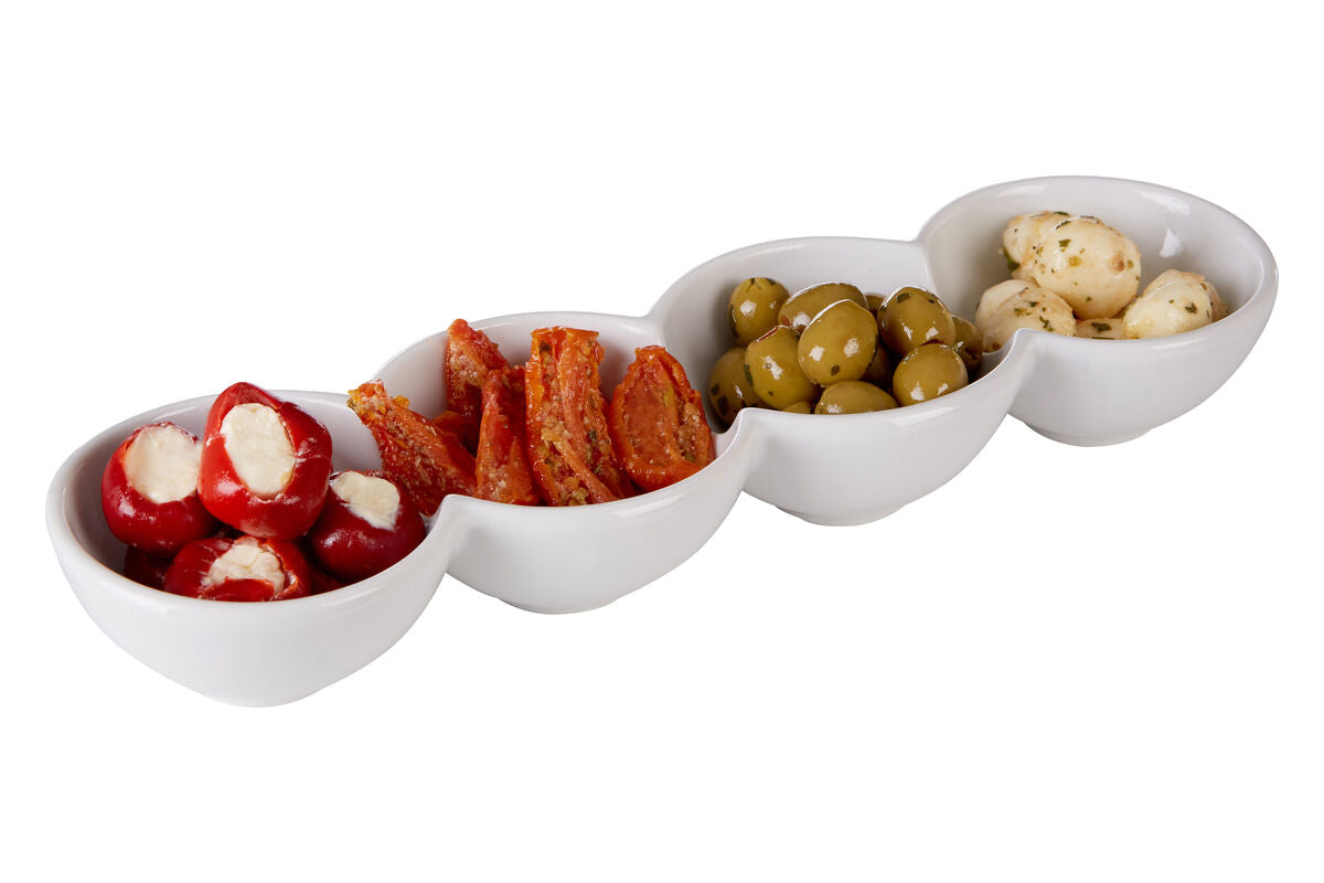 Orsina Dela 4 Section Snack Dish – White Ceramic Appetizer Serving Tray