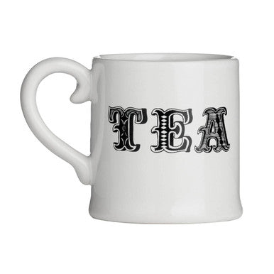 Orsina Carnival Ceramic Mug – White Coffee Cup with Black Lettering