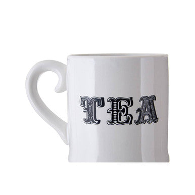 Orsina Carnival Ceramic Mug – White Coffee Cup with Black Lettering