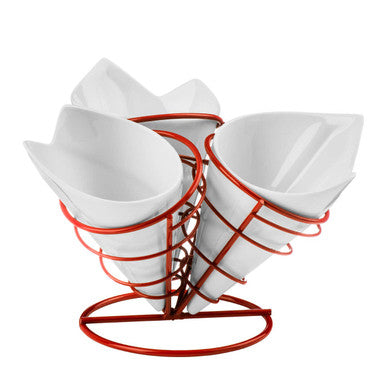 Orsina Hollywood French Fry Cones with Red Metal Stand - Set of 3
