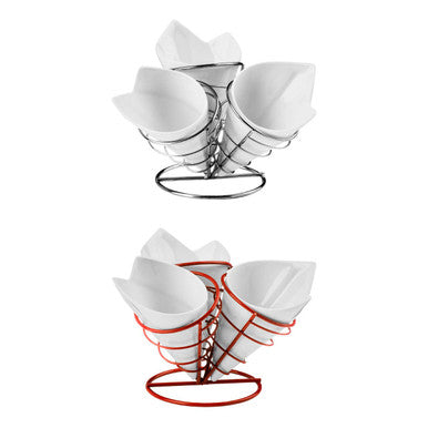 Orsina Hollywood French Fry Cones with Red Metal Stand - Set of 3