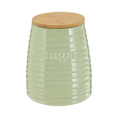 Orsina Green Dolomite Sugar Canister – Ribbed Ceramic Kitchen Jar