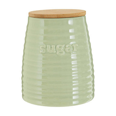 Orsina Green Dolomite Sugar Canister – Ribbed Ceramic Kitchen Jar