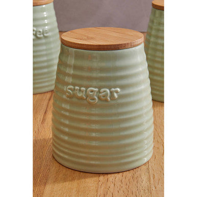 Orsina Green Dolomite Sugar Canister – Ribbed Ceramic Kitchen Jar