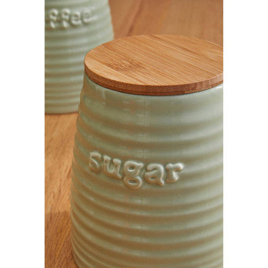 Orsina Green Dolomite Sugar Canister – Ribbed Ceramic Kitchen Jar