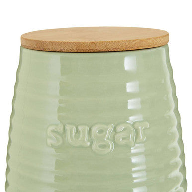 Orsina Green Dolomite Sugar Canister – Ribbed Ceramic Kitchen Jar