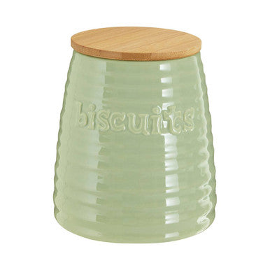 Orsina Winnie Green Dolomite Biscuit Canister | Ribbed Ceramic Jar