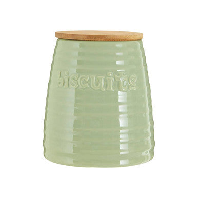 Orsina Winnie Green Dolomite Biscuit Canister | Ribbed Ceramic Jar