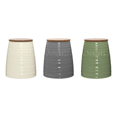 Orsina Winnie Green Dolomite Biscuit Canister | Ribbed Ceramic Jar
