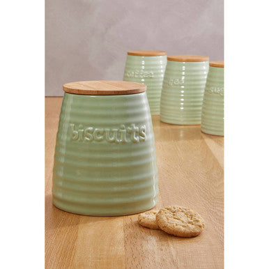Orsina Winnie Green Dolomite Biscuit Canister | Ribbed Ceramic Jar