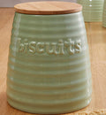 Orsina Winnie Green Dolomite Biscuit Canister | Ribbed Ceramic Jar