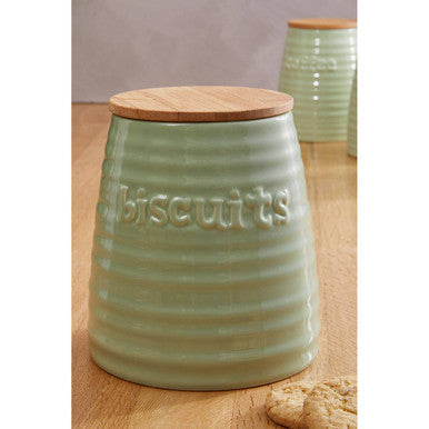 Orsina Winnie Green Dolomite Biscuit Canister | Ribbed Ceramic Jar