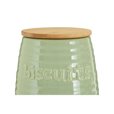 Orsina Winnie Green Dolomite Biscuit Canister | Ribbed Ceramic Jar