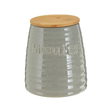Orsina Winnie Grey Dolomite Biscuit Canister | Ribbed Ceramic Food Jar