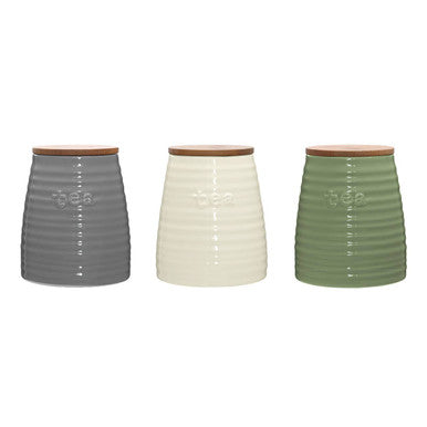 Orsina Winnie Cream Dolomite Tea Canister – Ribbed Ceramic Storage Jar