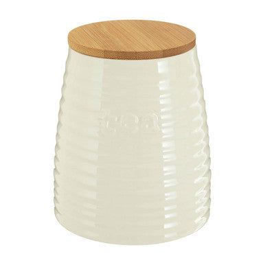 Orsina Winnie Cream Dolomite Tea Canister – Ribbed Ceramic Storage Jar