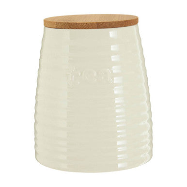 Orsina Winnie Cream Dolomite Tea Canister – Ribbed Ceramic Storage Jar
