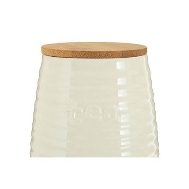 Orsina Winnie Cream Dolomite Tea Canister – Ribbed Ceramic Storage Jar