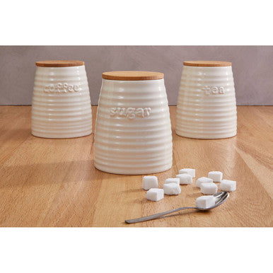 Orsina Winnie Cream Dolomite Sugar Canister – Ribbed Kitchen Storage
