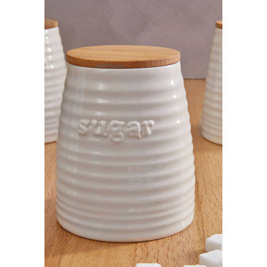 Orsina Winnie Cream Dolomite Sugar Canister – Ribbed Kitchen Storage