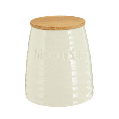 Orsina Winnie Biscuit Canister – Cream Ribbed Dolomite with Bamboo Lid