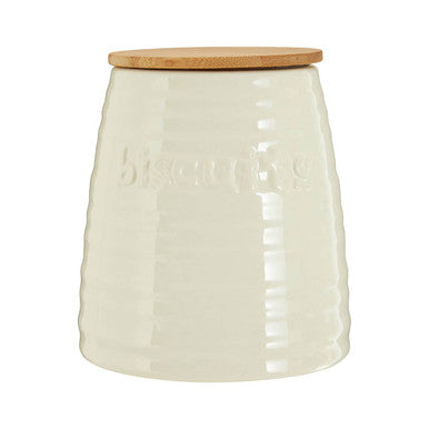 Orsina Winnie Biscuit Canister – Cream Ribbed Dolomite with Bamboo Lid