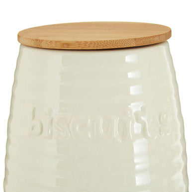 Orsina Winnie Biscuit Canister – Cream Ribbed Dolomite with Bamboo Lid