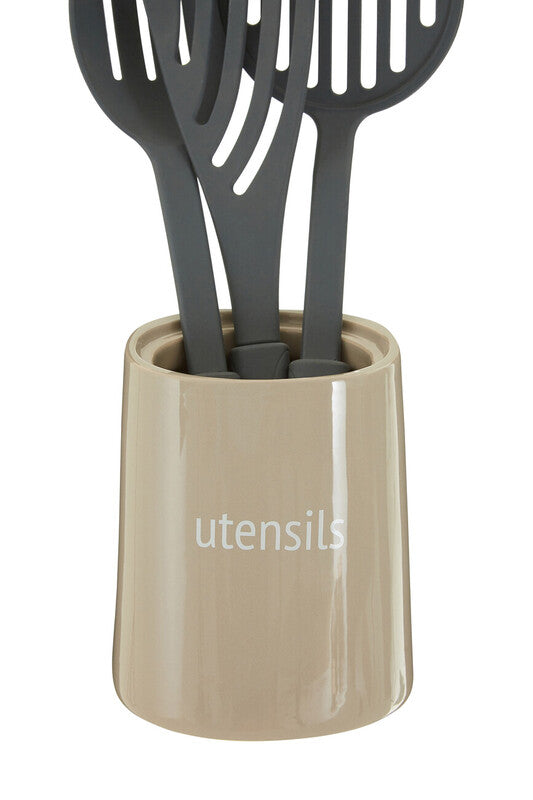 Orsina Fletcher Beige Ceramic Utensil Holder – Kitchen Tool Organizer