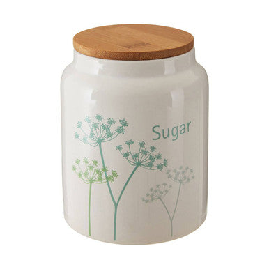 Orsina Cow Parsley Sugar Canister – White Dolomite with Bamboo Lid