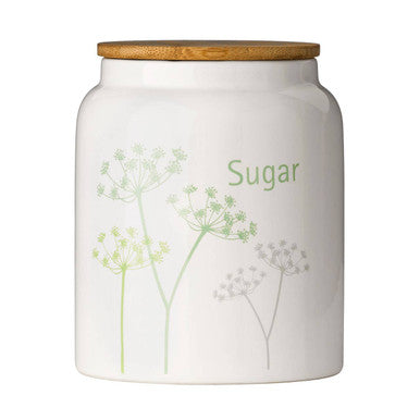 Orsina Cow Parsley Sugar Canister – White Dolomite with Bamboo Lid