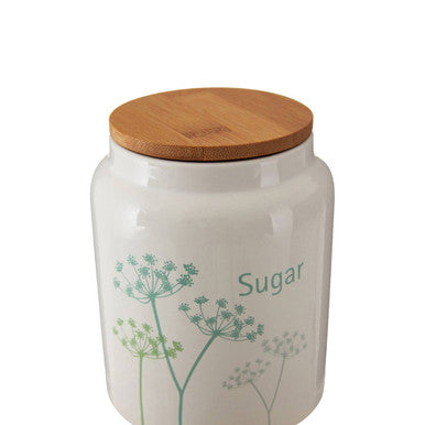 Orsina Cow Parsley Sugar Canister – White Dolomite with Bamboo Lid