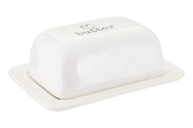 Orsina Charm White Dolomite Butter Dish with Heart Motif and Lid
