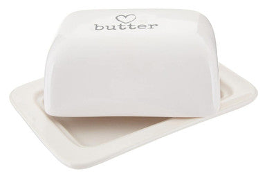 Orsina Charm White Dolomite Butter Dish with Heart Motif and Lid