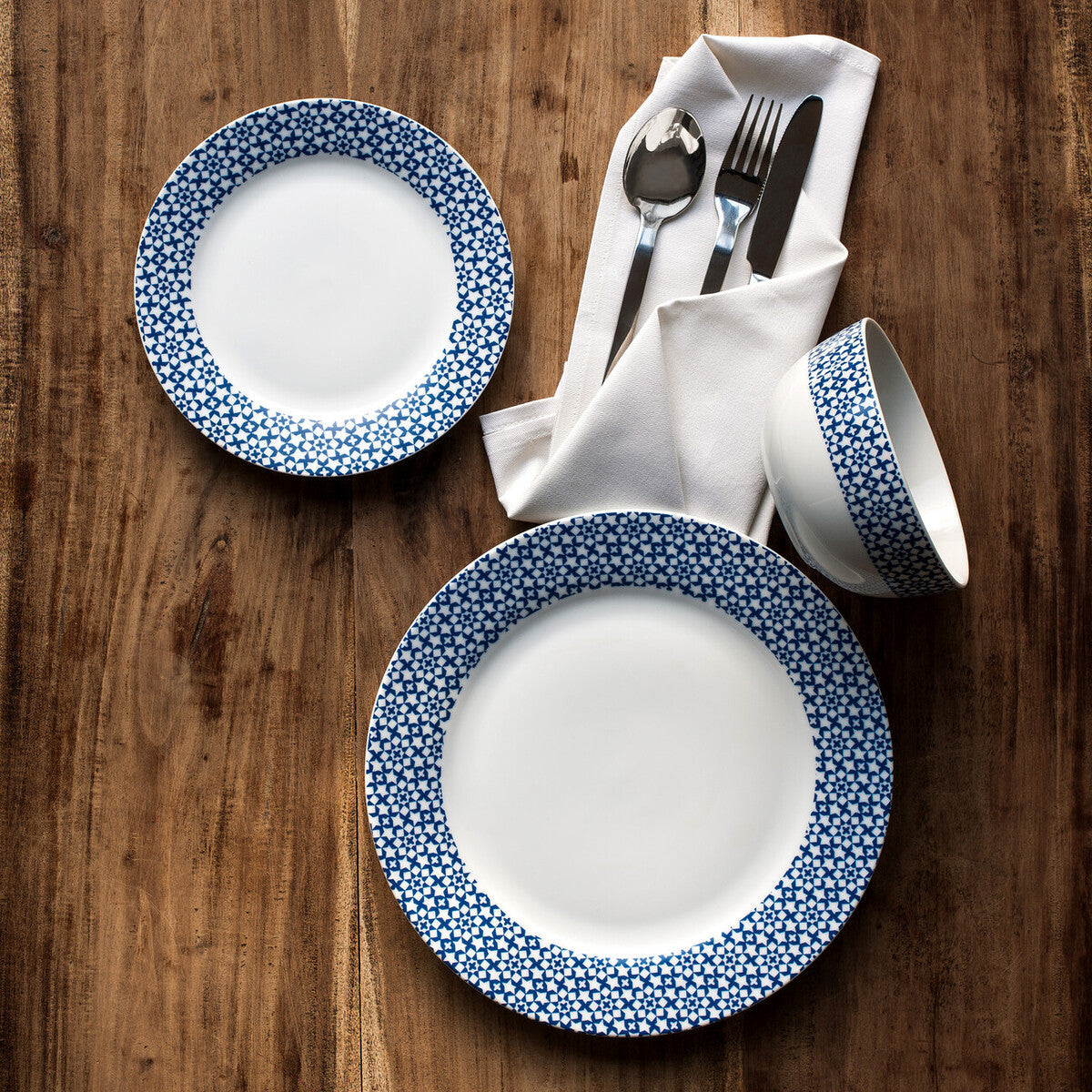 Orsina Casablanca 12-Piece Blue Geometric Ceramic Dinnerware Set