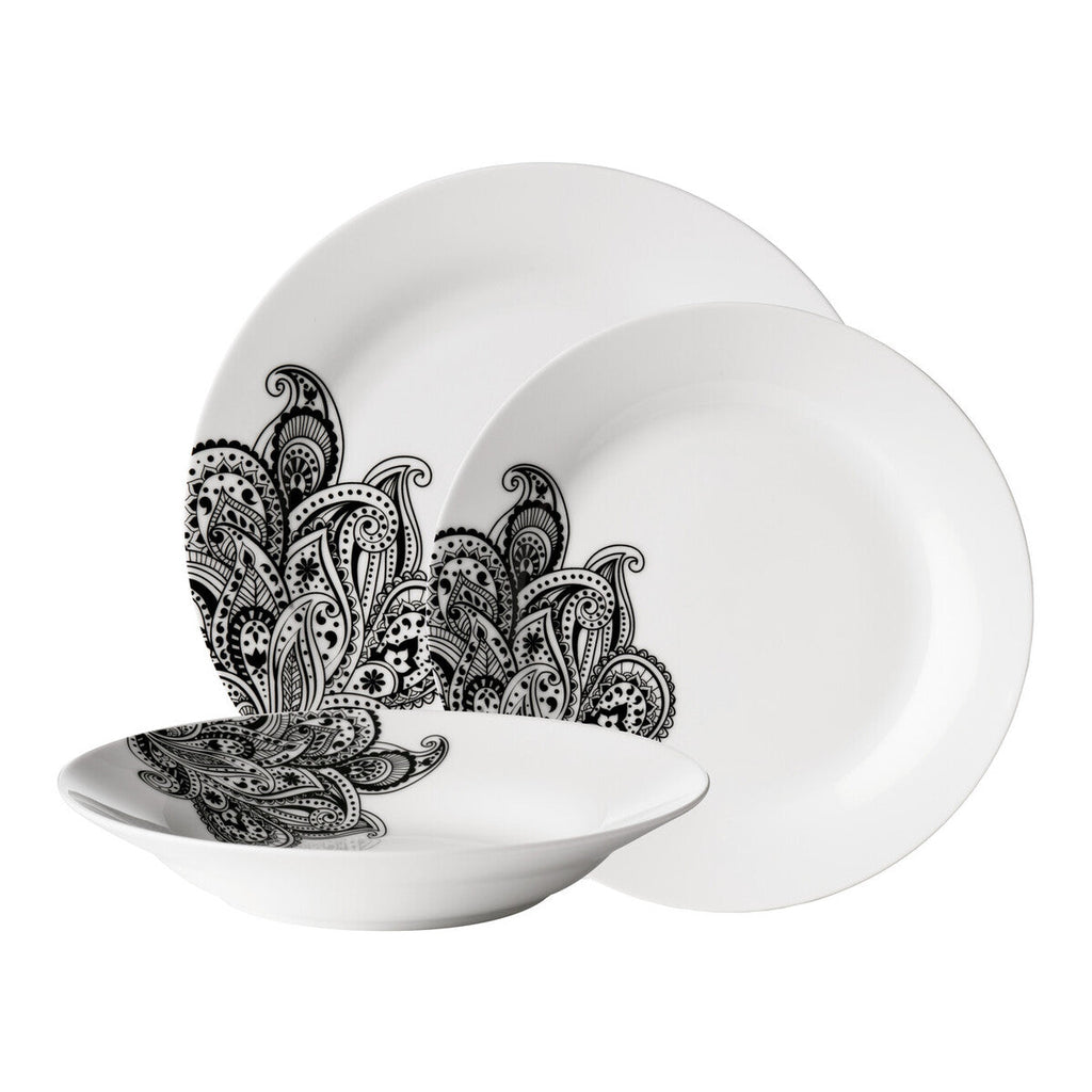 Orsina Avie Prince 12-Piece Ceramic Dinnerware Set – Black & White